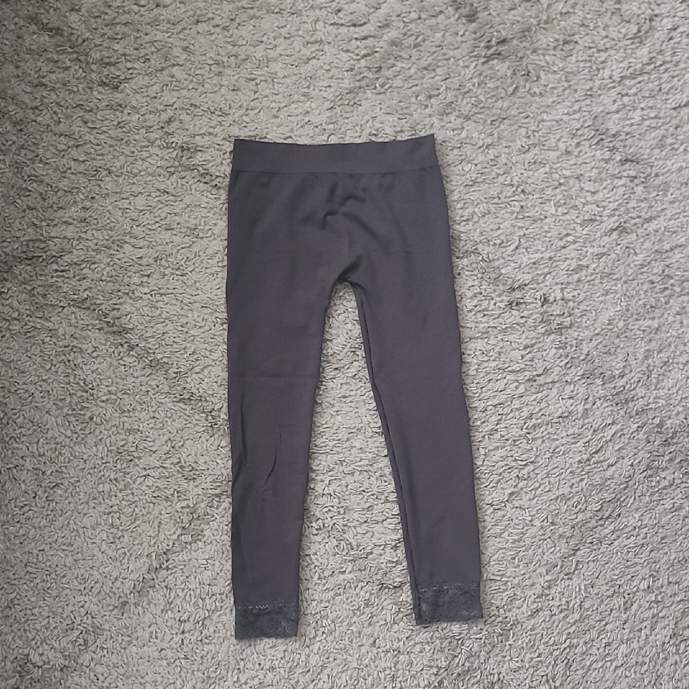 Zenana Girls' One Size Charcoal Leggings With Lace Trim